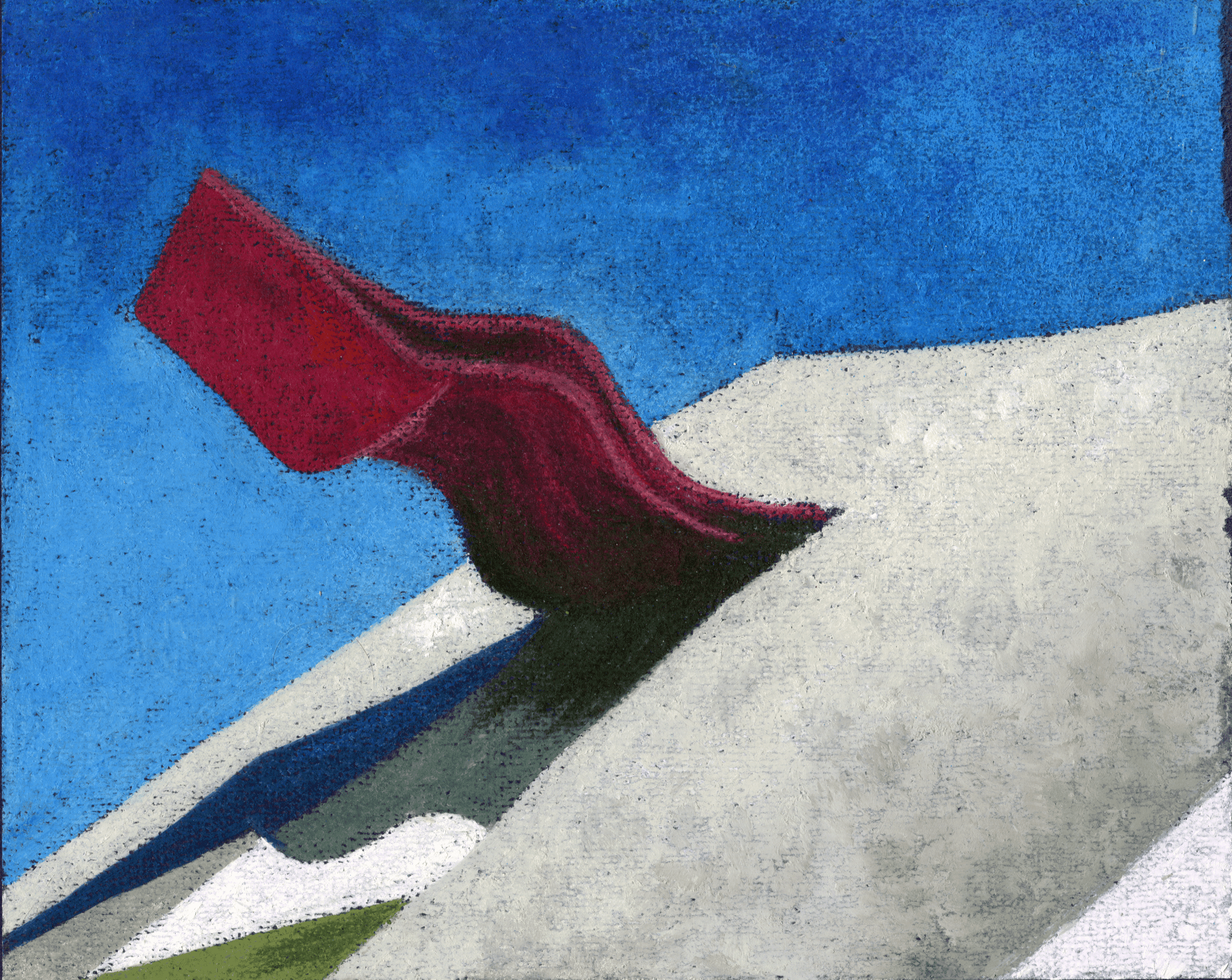 a pastels drawing of a metal ladder descending into water