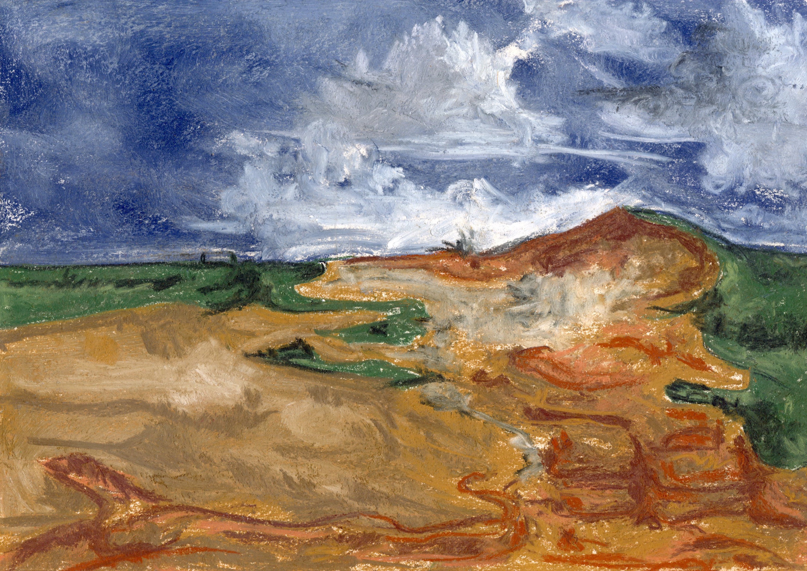 a pastels drawing of a metal ladder descending into water