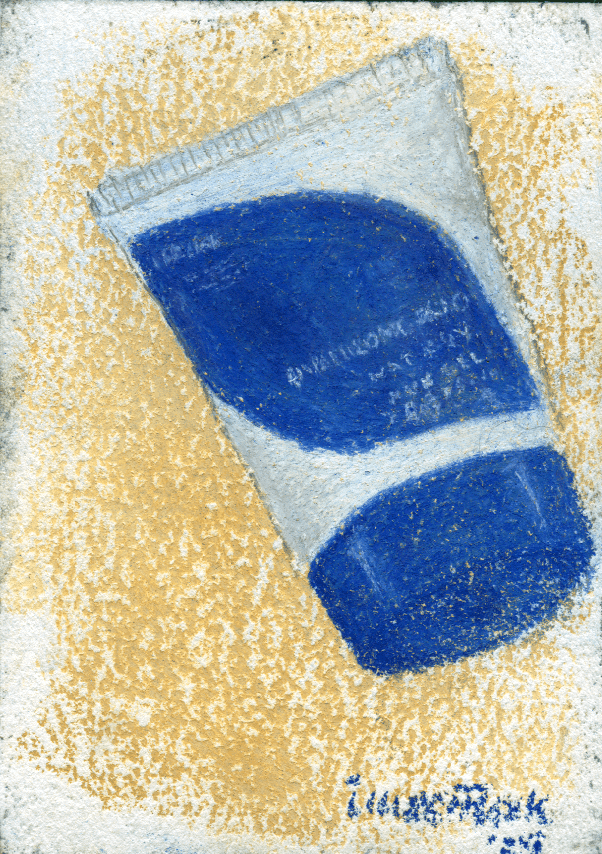 a pastels drawing of a metal ladder descending into water