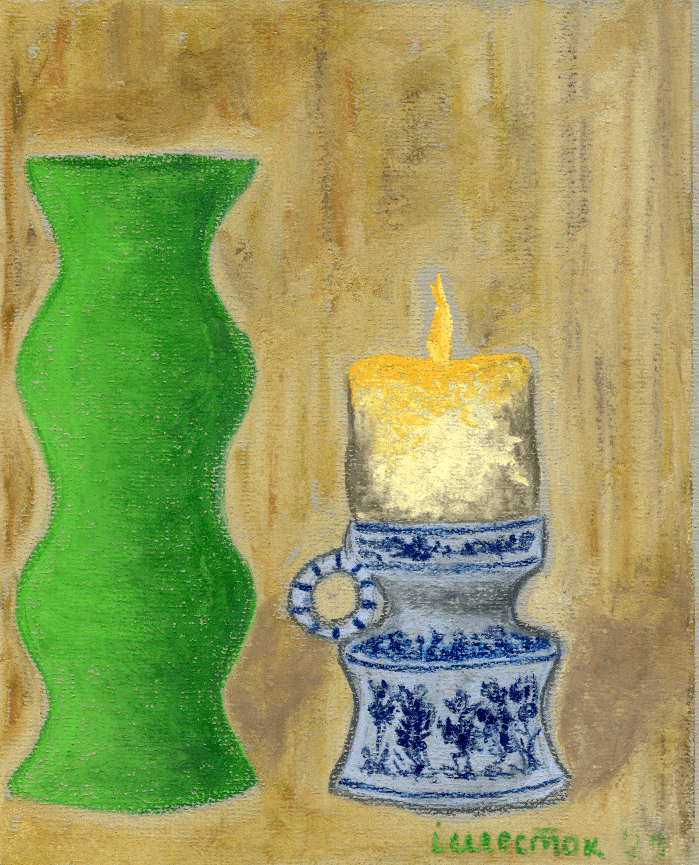 a pastels drawing of a metal ladder descending into water