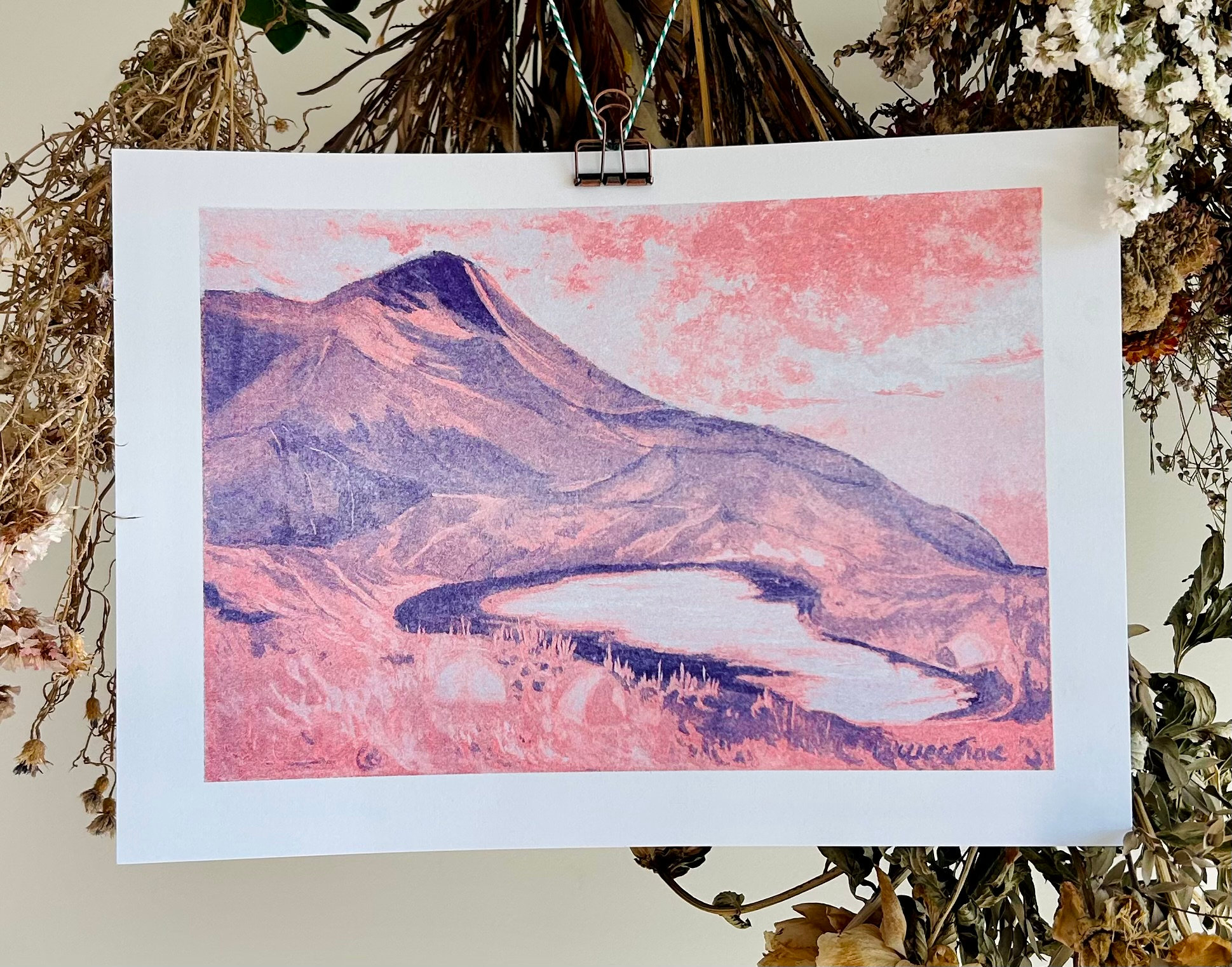 a pastels drawing of a metal ladder descending into water