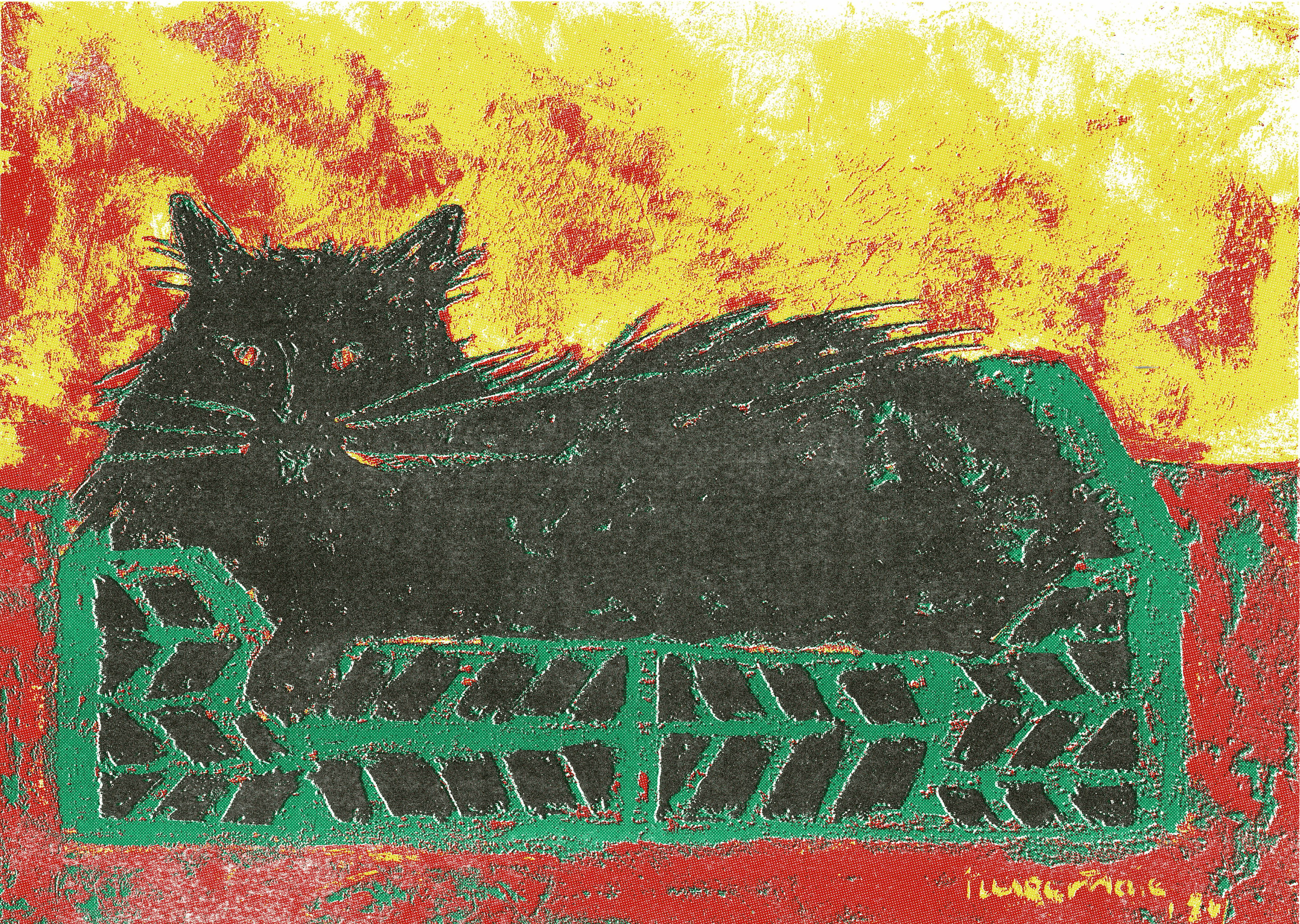 a pastels drawing of a metal ladder descending into water