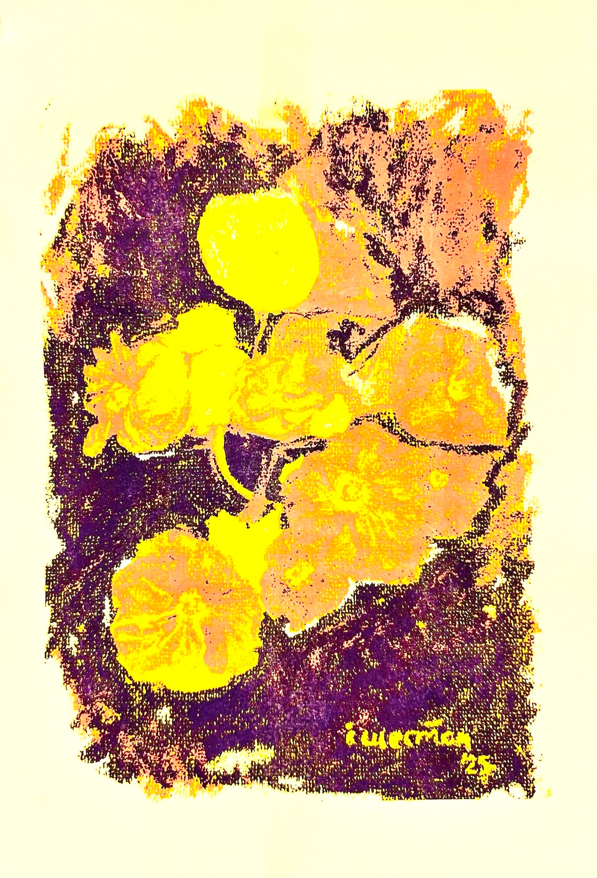 a pastels drawing of a metal ladder descending into water