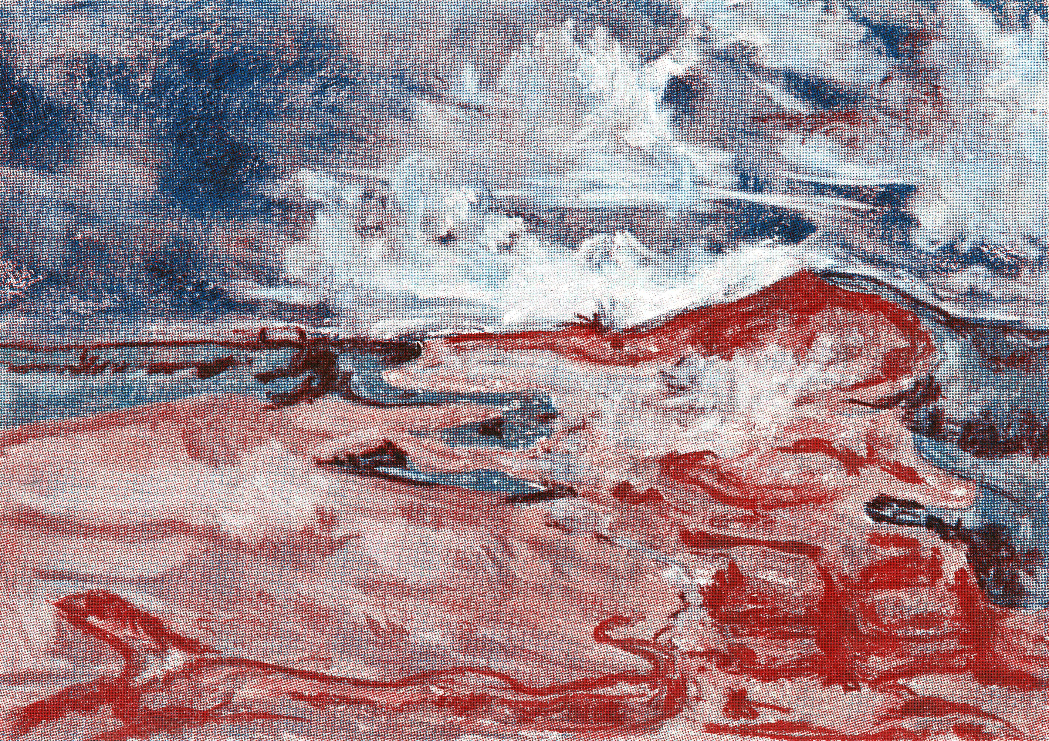 a pastels drawing of a metal ladder descending into water