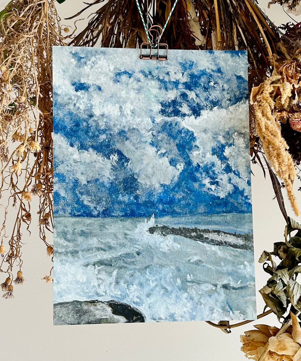 a riso print in blue, red and black of a geometric building